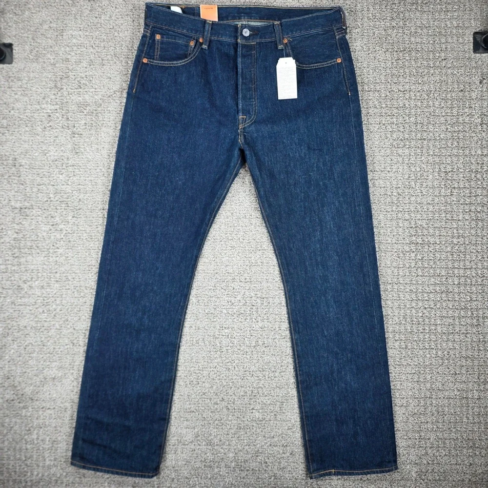 Levis 501 Mens Original Fit Straight Leg Button Fly Jeans Dark Wash 35x32 NEW